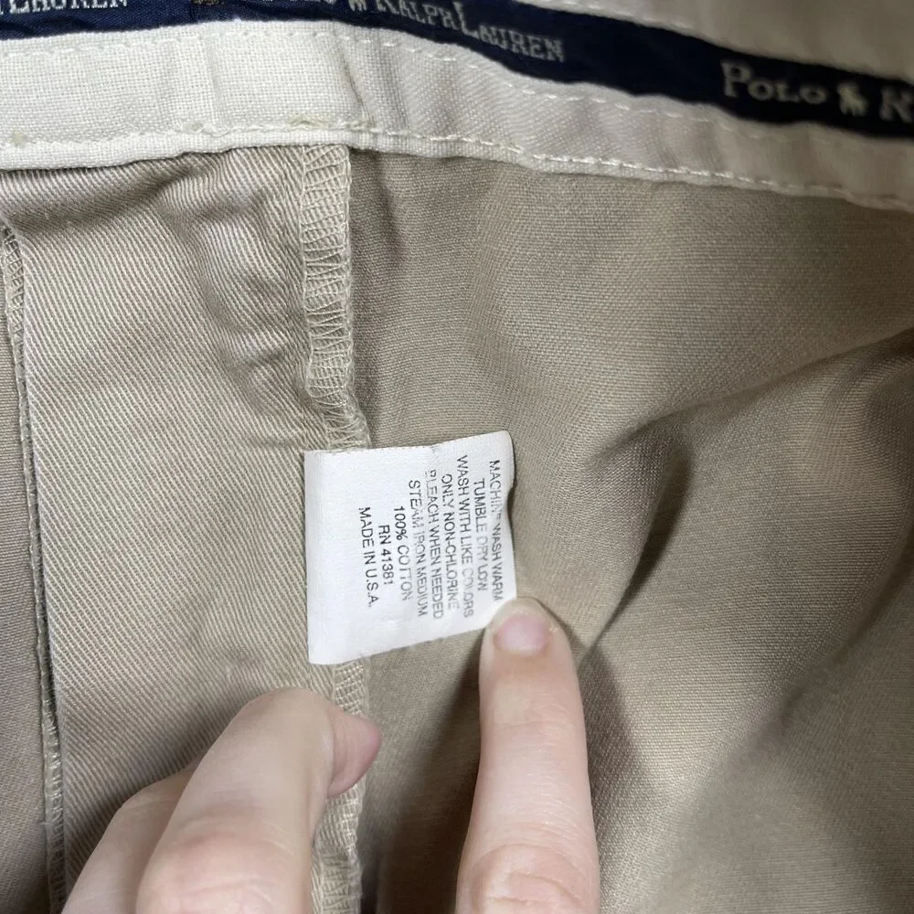 Polo Ralph Lauren Chino Pants Mens 35x29 Beige Polo Chino Cotton Classic Pleated